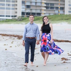 Vince Camuto floral black, pink, and blue midi dress